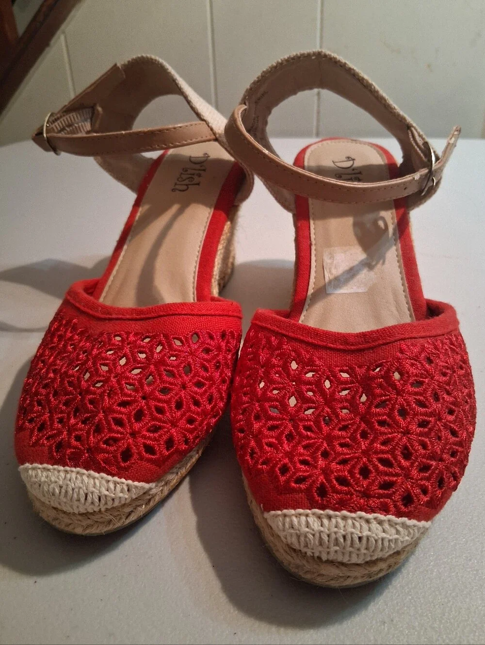 Red Crochet Espadrille Ankle-Strap Flats